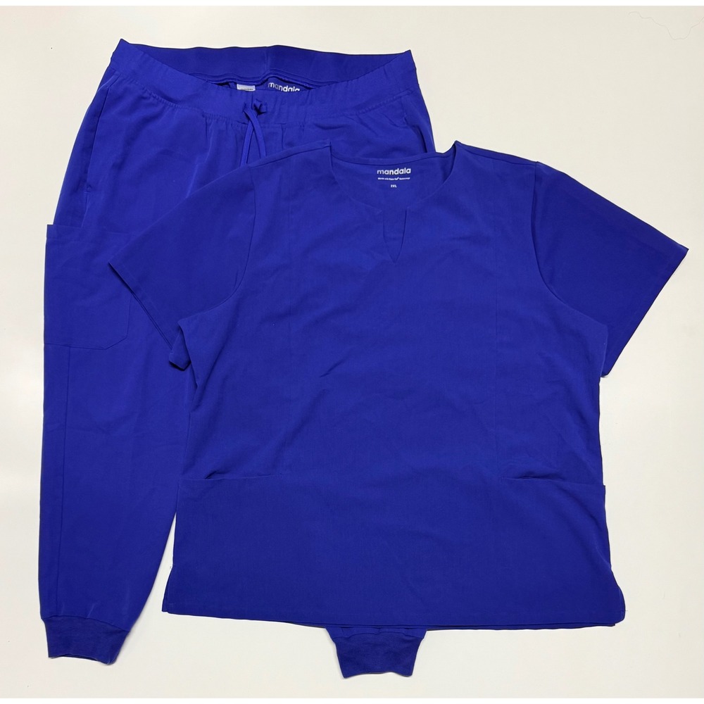 Mandala Womens Scrub Set Royal Blue Equa-Tek V-Neck Top Jogger Pants 2XL XL P